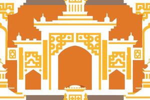 An orange and white design with a gate vector