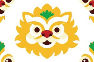 A pattern of yellow and green lion heads vector