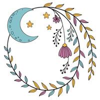Boho Round Frame with Moon and Vine vector