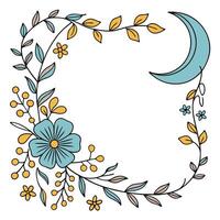 Boho Floral Frame with Blue Moon vector