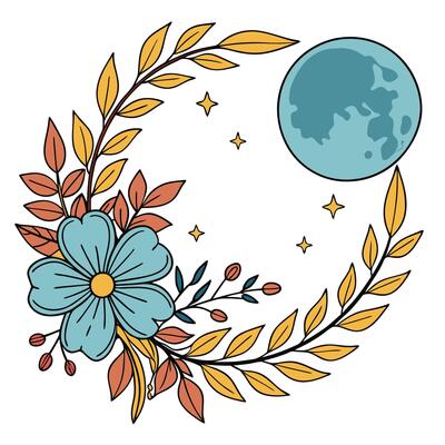Blue Moon Above Elegant Floral Wreath