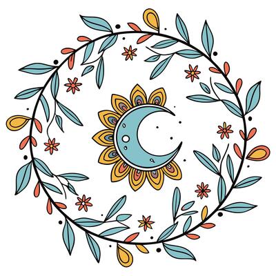 Mandala Floral Frame with Blue Moon