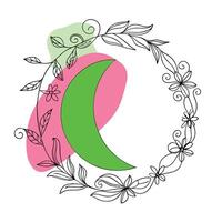 Boho Floral Frame with Blue Moon vector