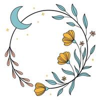 Boho Floral Frame with Moon to the Left vector