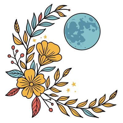 Large Blue Moon Over Floral Wreath