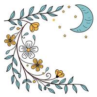 Floral Boho Frame with Blue Moon Right vector