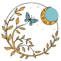 Boho Round Frame with Blue Moon Right vector