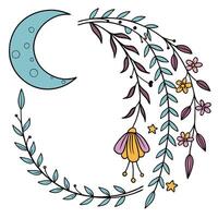Boho Frame with Blue Moon and Vines vector