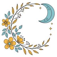 Boho Style Frame with Blue Moon vector