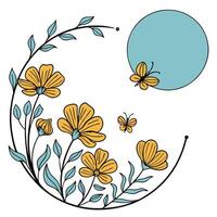 Boho Round Frame with Blue Moon Right vector