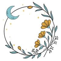 Boho Floral Frame with Moon on Left vector