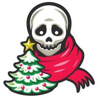 Skeleton with Red Scarf and Tiny Christmas Tree vector