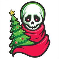 Skeleton with Red Scarf Holding Christmas Tree vector