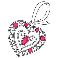 Ornate Heart Pendant with Pink Gems and Ribbon vector