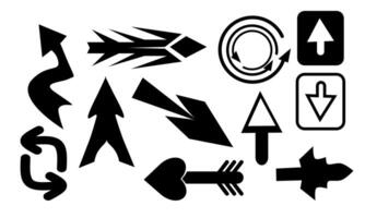 Collection of black arrows of various types and shapes. vector