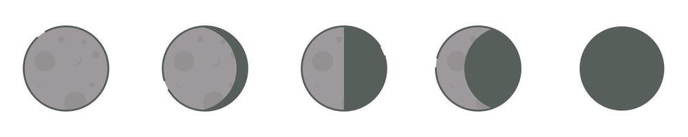Moon icon set. Moon phase symbol. new moon, waxing crescent, first quarter, waxing gibbous, full moon, waning gibbous, third quarter and waning crescent. vector