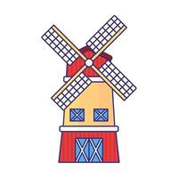traditional farm windmill with a basic tower and four-blade structure, using clean lines and soft shadows. isolated white background cartoon style vector