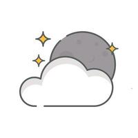 moon night cloudy weather icon linear style isolated white. vector