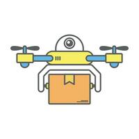 A small drone carrying a package, representing futuristic delivery. Logistic Icon isolate white background vector