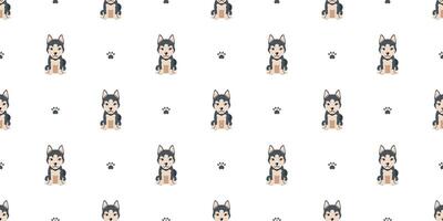 Cartoon character cute siberian husky dog seamless pattern background vector