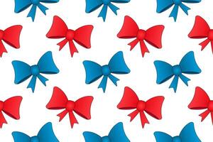 A seamless pattern featuring red and blue festive bows on a white background. Ideal for holiday decor, gift wrapping, and design projects. vector