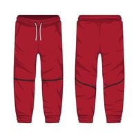 Red men sweatpants mockup front and back view vector
