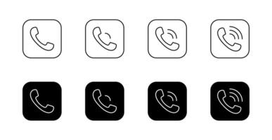 Phone call line icon set on black square. Handset outline sign symbol vector