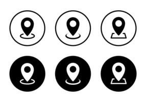 Address, location icon set on black circle. Map pin, place marker sign symbol vector