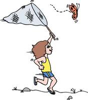 A Girl catches a butterfly with a net vector