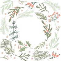 Christmas frame foliage creating a festive border on white background for holiday winter cards vector