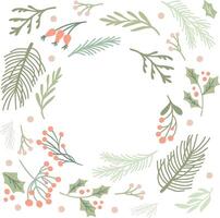 Christmas foliage creating a festive border on white background for holiday winter cards vector