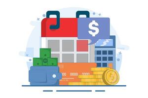 payroll concept, payroll, accounting, payroll, schedule, wallet, financial administration. calculating and filling pay slips and payroll reports. business accounting, organization and audit. vector