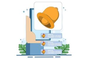 Notification concept. Bell ringing as pop-up reminder. get chat message notification on laptop. Modern flat cartoon style. illustration on white background. vector