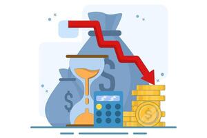 Cost reduction concept. Sales down, financial crisis. Business finance down. Loss crisis, bankruptcy down. Can be used for web pages, banners, mobile apps. Illustration vector