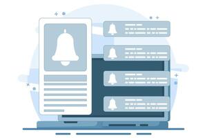 Notification concept. Bell ringing as pop-up reminder. get chat message notification on laptop. Modern flat cartoon style. illustration on white background. vector