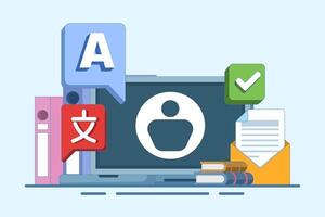 Modern online language learning classes, literal translation, language assistant, e-learning concept. Language courses for website and mobile app development. Flat illustration. vector