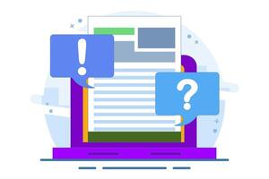 Concept Document file paper collaboration review comment. question mark and exclamation mark discussion about writing text content image clipart. illustration icon graphic flat. vector