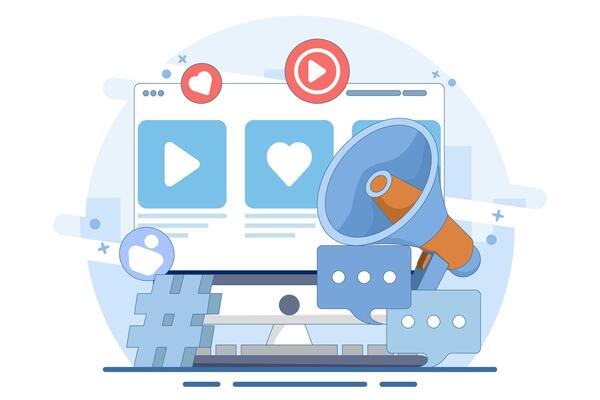 Social media marketing concept for landing page, web banner, app. Online business strategy, business content strategy, marketing materials, digital marketing online connection. Flat illustration.