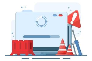 System maintenance concept, Error, Fixing problems, Device update, Software system is under maintenance, Software update process on device, updating operating system. illustration. vector