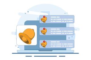Notification concept. Bell ringing as pop-up reminder. get chat message notification on laptop. Modern flat cartoon style. illustration on white background. vector