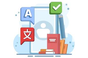 Modern online language learning classes, literal translation, language assistant, e-learning concept. Language courses for website and mobile app development. Flat illustration. vector