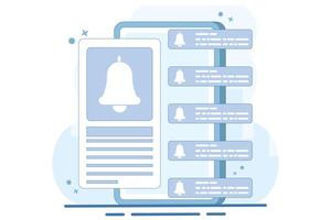 Notification concept. Bell ringing as pop-up reminder. get chat message notification on laptop. Modern flat cartoon style. illustration on white background. vector