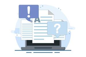 Concept Document file paper collaboration review comment. question mark and exclamation mark discussion about writing text content image clipart. illustration icon graphic flat. vector
