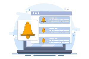 Notification concept. Bell ringing as pop-up reminder. get chat message notification on laptop. Modern flat cartoon style. illustration on white background. vector