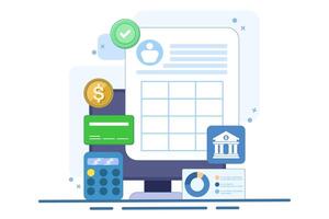 Concept of Online financial transaction management, Cloud based accounting software, Internet banking, Tax management software, flat illustration on background. vector