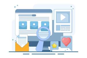 Search engine optimization concept, Website ranking in search engines, SERP, SEO optimization for website ranking, SERP and SEO optimization, illustration background with icons. vector