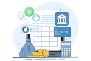 Concept of Online financial transaction management, cloud based accounting, Internet banking software, Tax management software, flat illustration. vector