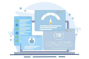 Flat illustration concept of usability testing, QA engineering, developer, Tester looking for bugs, Site testing, Software optimization process, checking application functionality. vector
