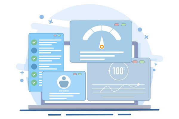Flat illustration concept of usability testing, QA engineering, developer, Tester looking for bugs, Site testing, Software optimization process, checking application functionality.