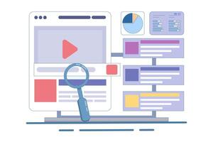 Search engine marketing concept, Running an advertising campaign on search engines, Search Ads send traffic to a website, Advertising analysis, flat illustration on background. vector